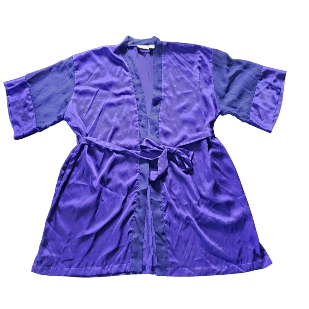 Victoria's Secret Purple Satin Feeling Bath Robe Sheer Panels size O/S